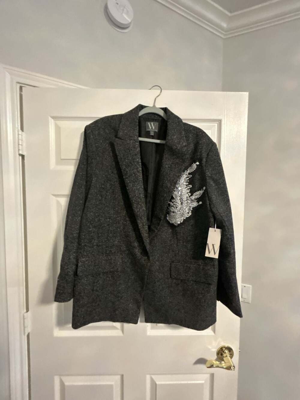 Worthington Black White Embellished Wing Detail Oversized Blazer Jacket